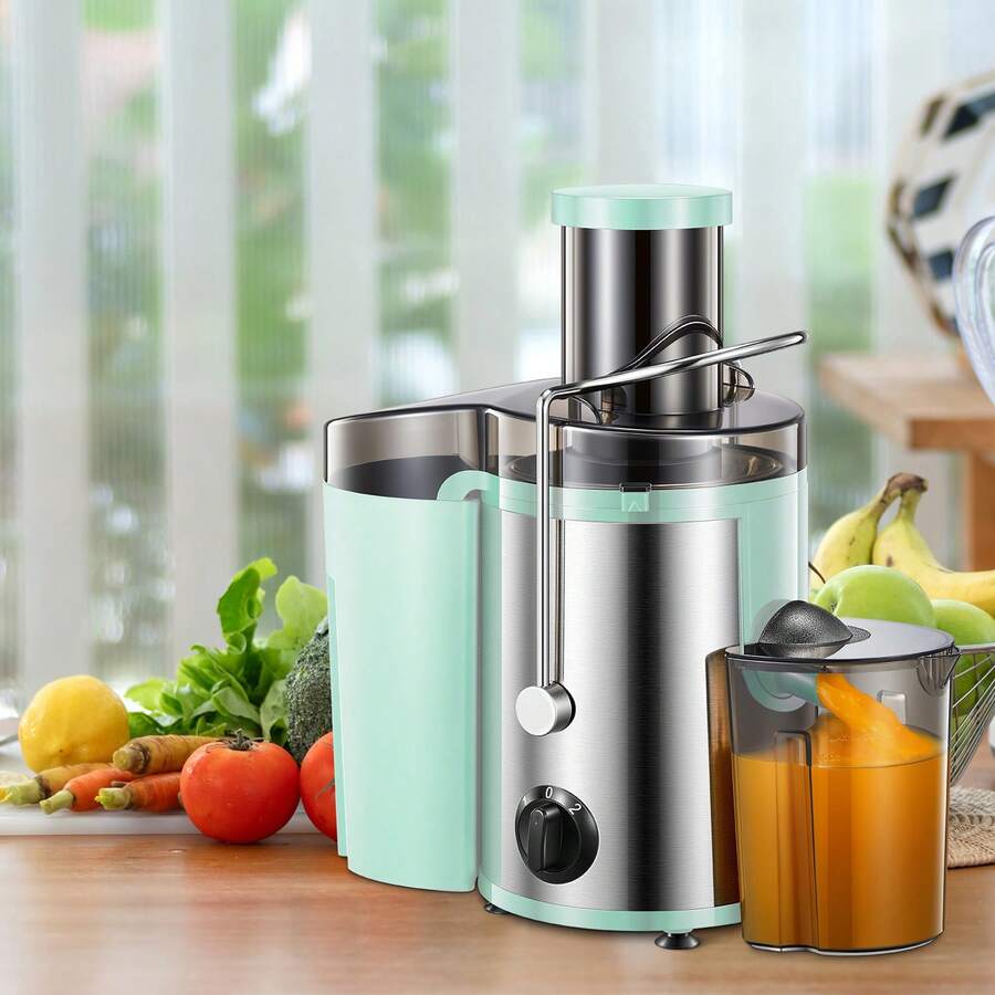 QCen Powerful Centrifugal Juicer, 500W, With Wide Mouth 3" Feed Chute For Fruits & Vegetables – Easy To Clean, Stainless Steel, Red, Ideal For Everyday Juicing And Fast Morning Drinks - 青碧色 - 查看 1