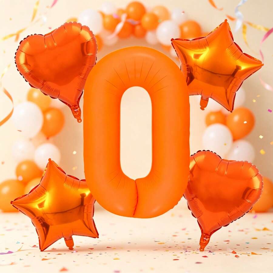 5 قطع بالونات رقائق معدنية برتقالية فلورية 40 بوصة بأرقام 0-9، بالونات قلب ونجمة لديكور هالوين وعيد الشكر - مشاهدة 1