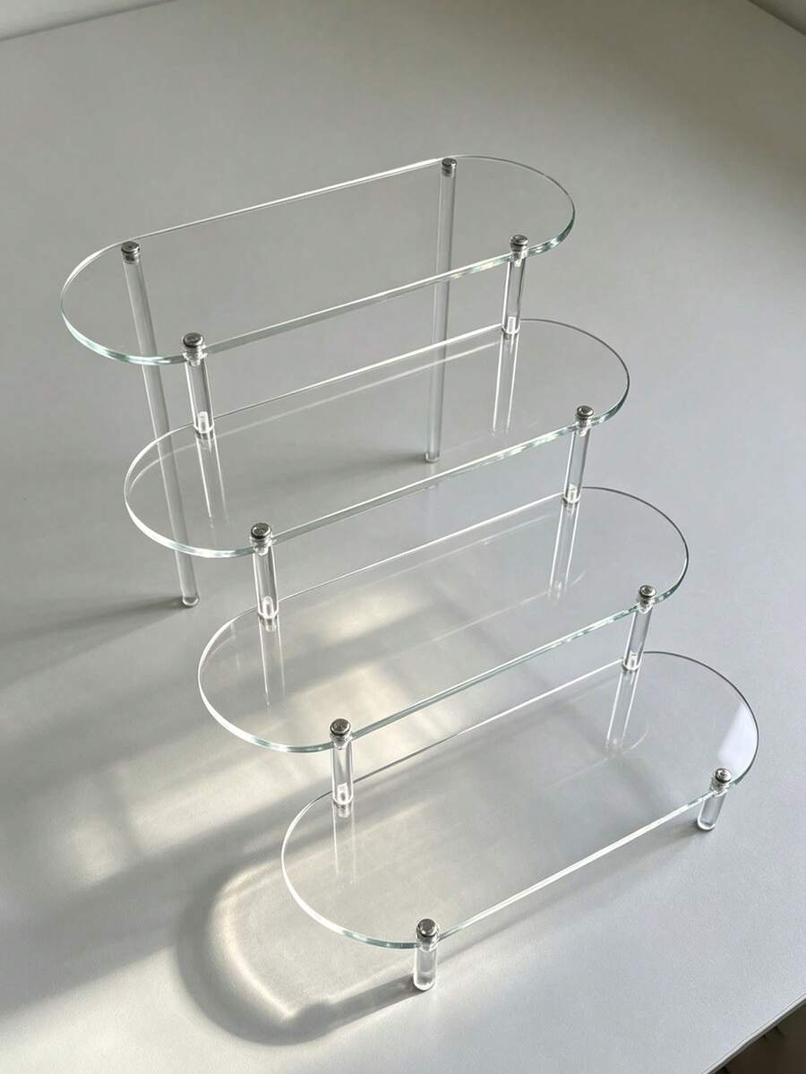 1 pieza Soporte de exhibición acrílico multicapa extendido de 30cm/11.8in, estante de exhibición trapezoidal de 3 niveles, estante de almacenamiento y exhibición para el hogar, adecuado para joyas, cosméticos, estante de almacenamiento y exhibición multicapa transparente, soporte para pasteles, estante para perfumes, forma ovalada - A - Ver 1