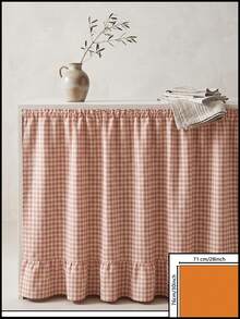 1pc Khaki White Plaid Table Skirt, Warm Natural Style, Rectangular With Ruffle Edge And Pleated Details, Concealing Storage And Decorative Function, Suitable For Home Storage And Indoor Decor Scenes - Khaki - View 12