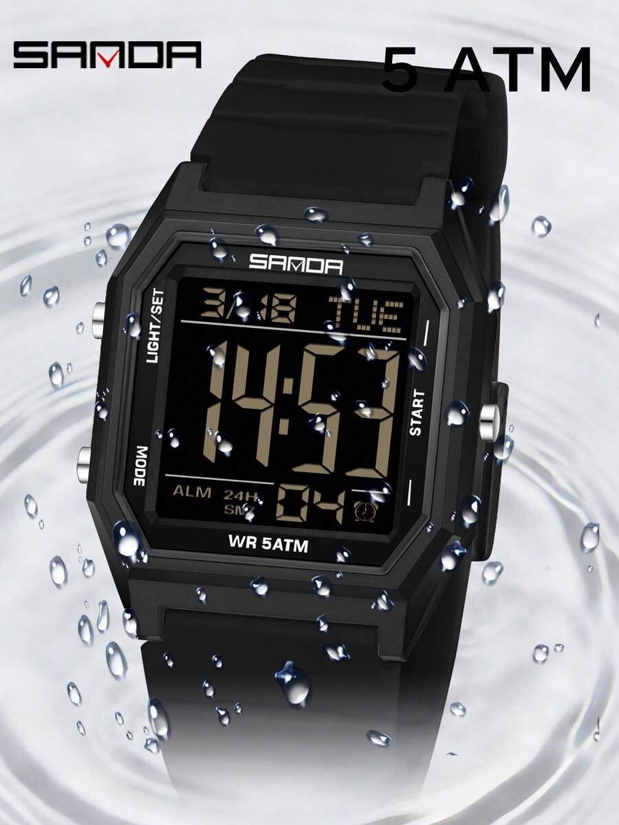 SANDA. SANDA 6355 Fashion Student Electronic Watch Square Multifunction Waterproof LED Luminous Outdoor Sports Men's Watch - One Size Fits All - View 1