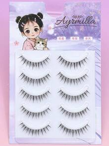 AYRMILLA 5對裝自然假睫毛，蓬鬆柔軟3D長款絲綢假睫毛 - 黑色 - 查看 4