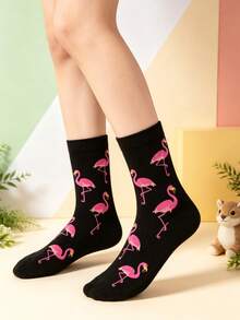 1/5 Paar Flamingo Muster Crew Socken - Verschiedenfarbig - Übersicht 1