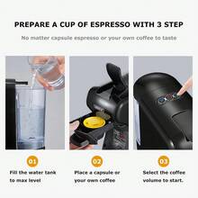 HiBREW آلة قهوة كبسولات H1A 4 في 1، متوافقة مع الكبسولات الكبيرة والصغيرة، القهوة المطحونة، أوضاع التحضير الساخن والبارد، خزان مياه قابل للفصل بسعة 600 مل لتقليل عدد مرات إعادة التعبئة، خيارات حجم كوب مزدوج 70 مل/110 مل - قابس اتحاد أوروبي نوع F (220 إلى 240 فولت) - مشاهدة 6