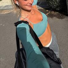 女款運動內衣細肩帶露背瑜伽健身內衣可拆式胸墊健身上衣秋季運動內衣 - 薄荷藍 - 查看 5