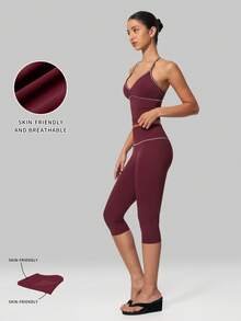 MFVIM Women's Tank Top And Long Pants Set, Breathable And Comfortable, Suitable For Daily Casual, Outdoor Jogging, Cycling, Yoga - Redwood - View 5