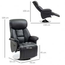 Sillón Reclinable para TV Ajustable Manualmente con Respaldo y Reposapiés Antideslizantes, Soporta hasta 150 kg, de Cuero Sintético Negro para Sentarse Cómodamente en el Hogar - 1 - Ver 3