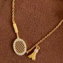 Casual 18K Gold Plated Badminton Racket Necklace With Zirconia Inlaid 3D Badminton Pendant, Sports Style Fan Commemorative Collarbone Chain - Gold - View 1