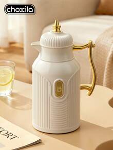 choxila 1pc Large-Capacity Insulated Kettle, Gold-Plated Teapot, Coffee Pot, Hot Water Bottle, Press-Type Vacuum Flask With Glass Inner Liner. - Black - View 4