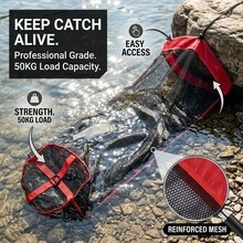 XHOUT Foldable Fish Keeper Mesh Drawstring Bag 60*150cm, Quick Dry Live Fish Storage Net, Fishing Tackle, Fishing Accessories, Fishing Gear, Fishing Equipment For Stream Bank Lure Fishing - Multicolor - View 2