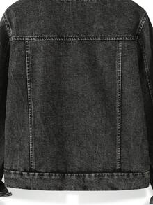 Tween Girls Y2K Style Denim Jacket And Coat, Big Tween Girl Retro Black Denim, Cartoon Rainbow Letter Print, Multi-Pocket Single-Breasted Open Front Lapel Long Sleeve Top, Suitable For Spring Summer Autumn Winter, Daily Wear, School, Commuting - Black - View 10