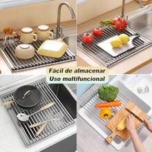 Stainless Steel Expandable Sink Drain Rack, Black & Grey, With Adjustable Support Arms, Functional Kitchen Sink Organizer For Vegetables, Fruits And Cookware Sets, Suitable For Kitchen And Bathroom, New Year & Christmas Edition - Multicolor - View 12