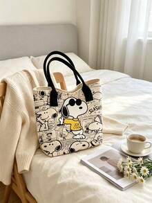 1pc Snoopy Print Yellow Canvas Tote Bag, Large Capacity Design, Suitable For Travel, Shopping And Daily Use, Ideal Gift For Birthday, Valentine's Day, Back To School And Graduation Season - A - View 9