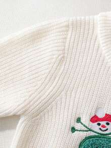 Girls' Cute Christmas Socks, Reindeer & Snowman Embroidered Crew Neck Long Sleeve Knit Pullover Sweater, Suitable For Christmas, Daily Casual Wear, Spring, Autumn, Winter - Apricot - View 5