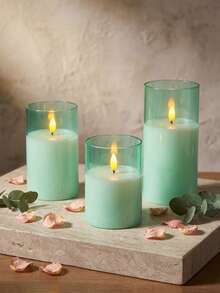 3pcs Flameless Candle Lights With Timer Remote Control, Battery Operated, Suitable For Christmas, Halloween, Valentine's Day, Mother's Day, Dining Table, Room, Wedding, Party, Gift - Mint Green - Warm Light - View 2