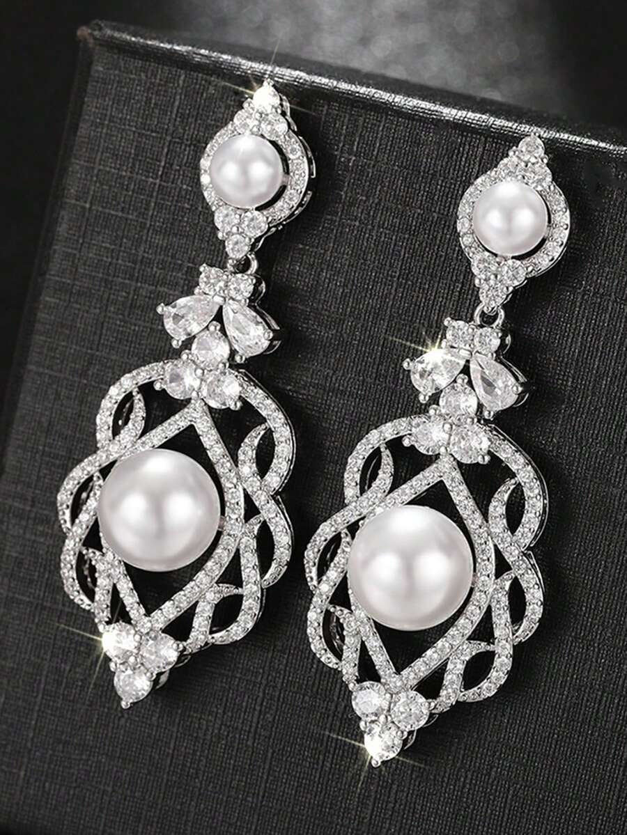 1pc Elegant Cubic Zirconia Earrings For Women, Wedding Anniversary Accessory Gift - 1# - View 1