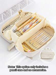 1pc Large Opening Volcano Student Pencil Case, 180° Flat Lay Large Capacity Pencil Pouch, Fabric With Transparent Window Multi-Layer Stationery Box, Zipper Multi-Compartment Organizer Bag For Pencils, Erasers And Other Desktop Storage - Multicolor - View 15