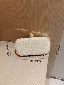 Bolso de caja decorado con perlas falsas y correa de cadena - Blanco - Ver 5