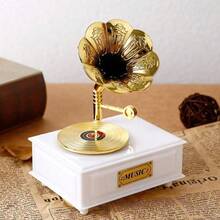 Caixa de Música de Gramofone Simulada em Material Acrílico Impresso Plano 2D Vintage com Corda - Ornamento de Mesa Presente para Mulheres - Aniversário, Volta às Aulas, Formatura, Presente de Casamento - 1PC - Visão 2