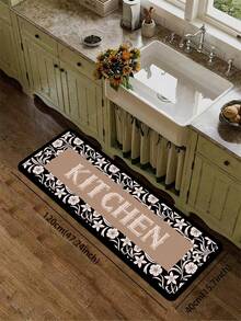 1pc Black Background White Vintage Floral Vine Pattern Kitchen Rug, 3.5mm Cuttable Soft Rubber Kitchen Anti-Slip Mat, Floor Mat Suitable For Bathroom Mat, Hallway Carpet, Outdoor Garden Decor. - Multicolor - View 18