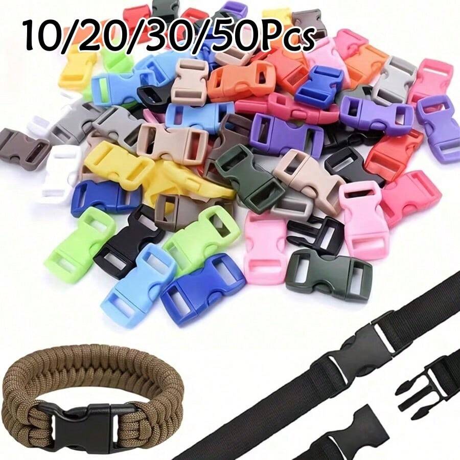 10/20/30/50Pcs Curved Side-Release Buckle 1cm/0.39in - Durable Plastic Adjustable Buckle, Suitable For Paracord Bracelets, Pet Collars, Sewing & Craft Accessories, Sturdy Structure