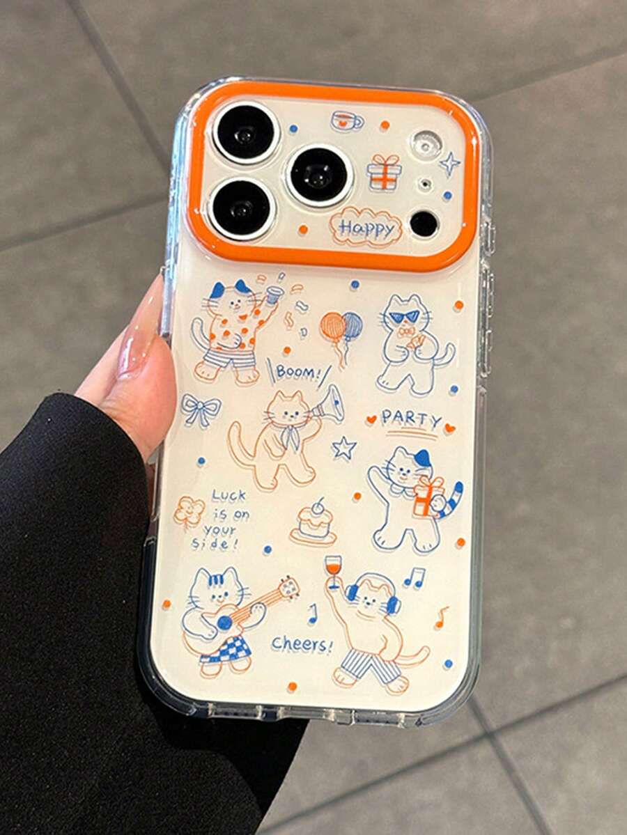 1 buah Casing Ponsel Kucing Lucu dan Unik untuk 17 Pro Max, Lubang Presisi IMD, Bingkai Lensa Oranye 16 Pro, 15/15 Pro, Model Baru Niche 16 yang Unik, Pelindung Anti Jatuh 4/13/12/11 dengan Cakupan Penuh - MultiWarna - View 1