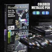 Pulpen Gel Akrilik Metalik Dua Ujung Dua Warna, Set 6/12/24 Warna, Pulpen Lukisan Sentuh untuk Model Figur Mecha, Warna Kaya dengan Kilau Metalik dan Saturasi Tinggi, Aliran Tinta Halus dan Berkesinambungan, Daya Tutup Kuat, Pengisian dan Garis Luar Dua Warna Sekali Gores, Perlengkapan Musim Kembali ke Sekolah - MultiWarna - View 4