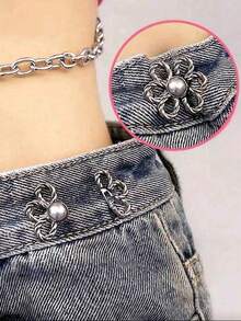 5/3 Pcs Adjustable Elastic Waist Flower Buckle Clip, No-Sew Detachable Waist Cinch Buckle, Fashion Pants Waist Buckle Clip - Multicolor - View 6