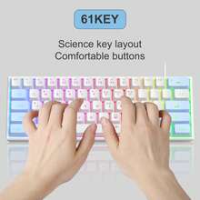 MageGee TS91 Teclado Compacto Alámbrico 60% 61 Teclas Retroiluminado RGB Pequeño Portátil Teclado de Membrana para Oficina Computadora Compatible con Windows PC Portátil Juegos - Azul Blanco - En blanco y negro - Ver 2