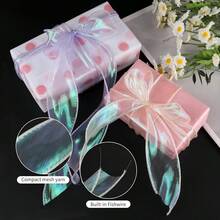 50 Yards Rainbow Mermaid Yarn Ribbon, Suitable For Bouquet Wrapping, Wired Organza Ribbon, Christmas Wedding Decoration And Gift Wrapping - Iridescent - View 5