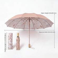 Paraguas plegable de 32 varillas para sol y lluvia, tela con protección solar UPF50+, varillas doblemente reforzadas, marco resistente, a prueba de viento y anti-inversión, compacto y portátil de 3 pliegues, dosel con estampado único de doble cara, adecuado para desplazamientos, camping y uso al aire libre - A - Ver 7