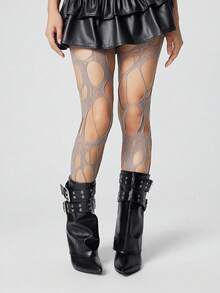 Grunge Punk 1Pair Dark Punk Coffee Ripped Asymmetric Ripped Fishing Net Socks - Multicolor - View 11