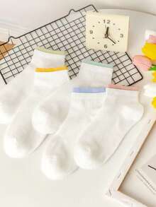 Calcetines cortos de algodón puro con cuello multicolor, ligeros y transpirables, alta elasticidad, antibacterianos & resistentes al olor, suaves & cómodos, para usar en todas las estaciones, tejido de punto transpirable, minimalista, para casa, casual & vacaciones - Multicolor - Ver 7