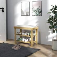Shoe Bench With Seat, Bamboo Storage Bench, Shoe Rack With 2 Open Compartments, Bench, Hallway Bench For Living Room, 60 X 29 X 49 Cm Cream White - 自然色 - 查看 8