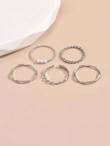 10/5 piezas Elegante Minimalista Exquisito Conjunto de Anillos Geométricos de Línea para Mujer, Conjunto de Anillos Apilables Multicapa de Oro & Plata, Adecuado para Uso Diario, Fiesta, Vacaciones, Citas, Vacaciones, Uso Casual - Multicolor - Ver 4