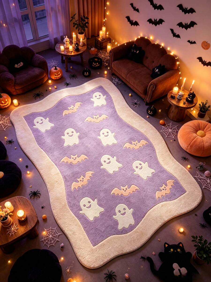 1pc Halloween Purple Ghost Alien Shaped Doormat, Living Room Rug, Carpet, Area Rug, Large Rug, Floor Mat, Halloween Carpet - Multicolor - View 1