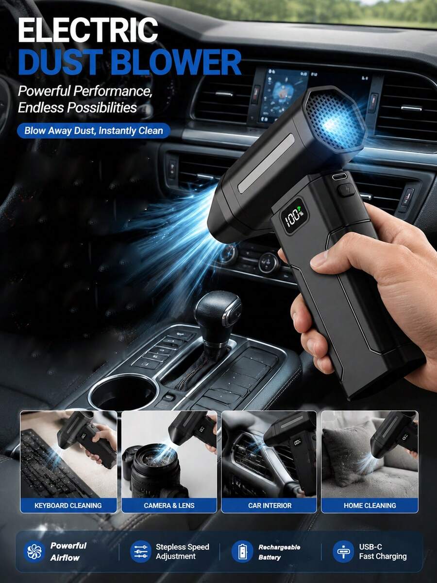 Penyedot Debu Elektrik, Penyedot Debu Mini Kecepatan Tinggi, Kipas Turbo Daya yang Dapat Diatur, Penyedot Debu Portabel 2600mAh untuk Membersihkan Elektronik, Mobil, Rumah, dan Ruang Luar Ruangan, Penyedot Debu Elektrik Genggam Isi Ulang USB