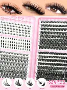 GROINNEYA Large Capacity Eyelash Book 624PCS Fluffy Airy Cluster Eyelashes Volume 5D Individual Lashes 3 Styles DIY Lash Extension,C Curl Wispy False Lash Clusters,Tail Elongated Eyelashes,Suitable For Daily And Party,Date Makeup,High Capacity Lashes - C - View 2