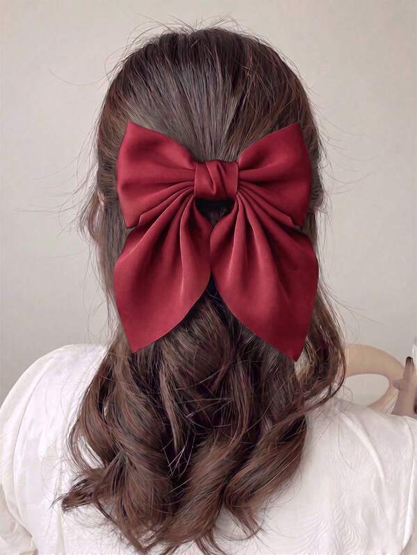 1 Stück rote Haarschleifen für Frauen, große Oversized Satinband-Schleifen-Clips, französische Coquette-Haaraccessoires für Mädchen, Haaraccessoires für den Schulanfang, Herbstschleife