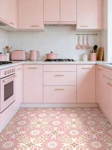 WoStick 1/10pcs 11.8*11.8 Inch Thickened Self-Adhesive PVC Floor Tiles, Ceramic Look, Waterproof, Anti-Slip, Wear-Resistant, Suitable For Kitchen, Bathroom, Living Room And Dressing Room - Pink Star Geometric - View 10