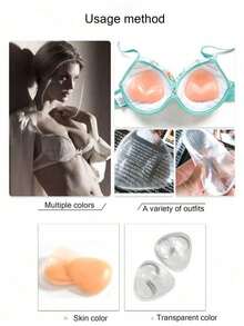 1 Pair Triangle Silicone Self-Adhesive Breast Pads, Invisible Thickened Push-Up Lining, Reusable Waterproof Lift Cup, Suitable For Bikini, Dress And Swimsuit - Multicolor - View 7