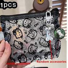 SANRIO Hello Kitty 网眼化妆包，可爱透明拉链化妆袋，带骨头吊坠，大容量化妆品收纳包，防污染化妆包，可爱旅行洗漱包，适合女孩和女士 - 彩色 - 查看 22