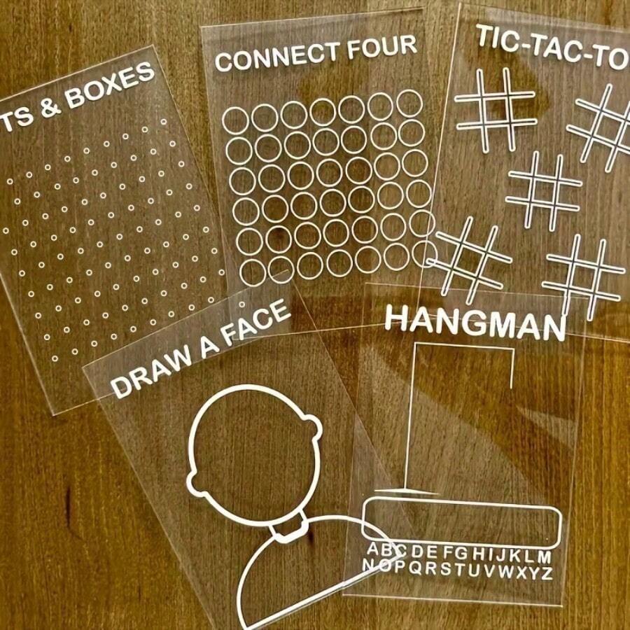 5pcs Reusable Whiteboard Game Set - Double-Sided Dry Erase Boards, Including Word Guessing Game And Tic Tac Toe - Portable 10x10cm Whiteboards, Suitable For Travel, Classroom, Home School, Party - Erasable Surface, Ideal For Family Game Night, - Multicolor - View 1