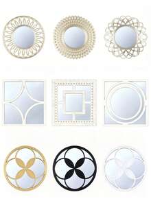 Geometric Hollow Square/Round Decorative Mirror Set, 3 Pieces In Different Styles, Single Size 25cm, Retro Art Wall Hanging Mirrors, Suitable For Wall Soft Decoration In Entryway, Living Room And Bedroom. - Mirror Set - View 7