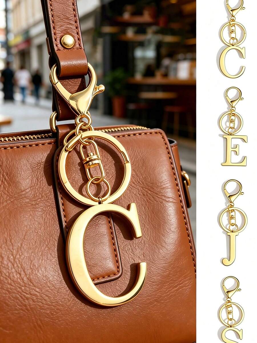 Gold-Plated Letter Keychain, A-Z Letter Key Ring With Heart, Personalized Metal Keychain Designed For Women, Perfect Accessory - Multicolor - View 1