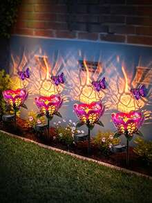 1pc Purple Hollow Flower Solar Ground Light, Butterfly Decor Cracked Glass Solar Garden Light, Waterproof Warm White LED Landscape Light, Suitable For Lawn, Pathway, Backyard, Patio, Villa, Wedding Outdoor Decoration - Multicolor - View 9