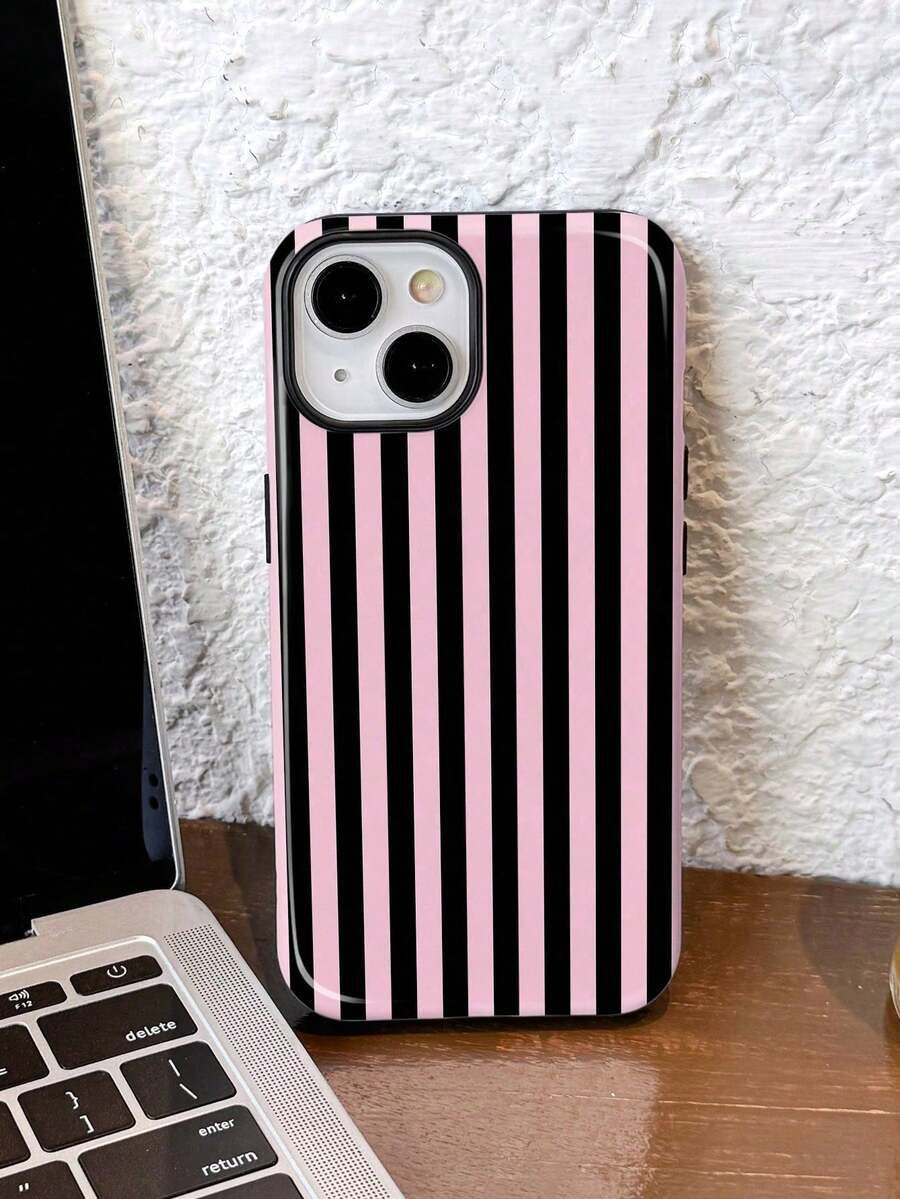 1 Piece Of Simple Artistic Style Colorful Striped Pattern Glossy Two-In-One Protective Case, Full-Cover Hard Phone Case, Compatible With Samsung/Compatible With 11/12/IPhone13/14/15/IPhone16/IPhone17 Pro Max - 白色15 - 查看 1