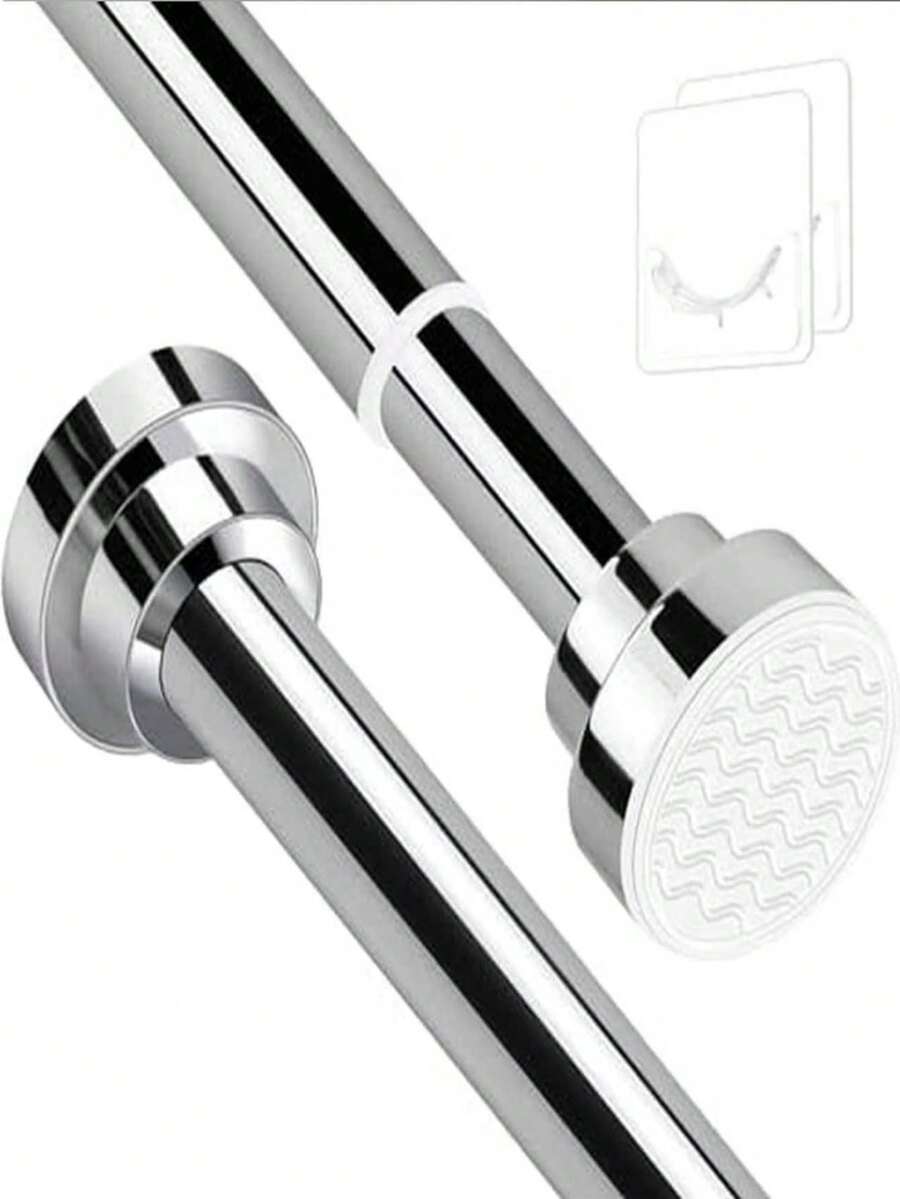 No-Drill Easy Install Telescopic Curtain Rod With Built-In Spring, Suitable For Shower Curtains, Half Curtains, Cafe Curtains And Door Curtains, Multi-Functional Home Storage Accessory - S - View 1