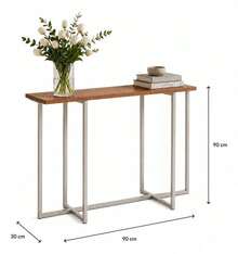 Aparador De Sala Buffet Industrial Mesa Lateral Moderno Catinho Do café Pés Aço Champanhe Cinza 90cm - Marrom - Visão 5