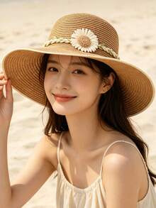 1PC Summer Straw Hat Chain | Versatile Hat Decor For Beach & Daily Use, Fits Straw Hats, Felt Hats & Dress Hats - White - View 3